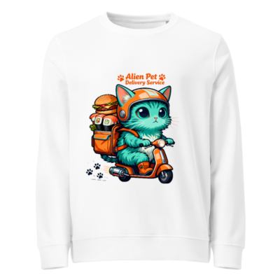 Unisex Organic Sweatshirt | Alien Pet Delivery Service Cat on Scooter