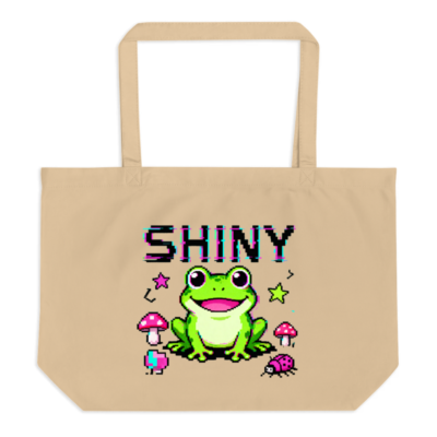 Shiny Frog Organic Tote Bag | Large Eco-Friendly Canvas Tote with Pixel Art Design