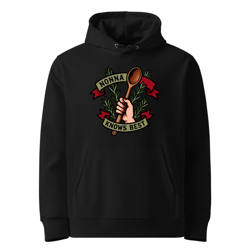 Nonna Knows Best Unisex Eco Hoodie - Wooden Spoon & Rosemary Design