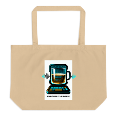 Large Organic Tote Bag | Execute the Brew Laptop Coffee Mug Design
