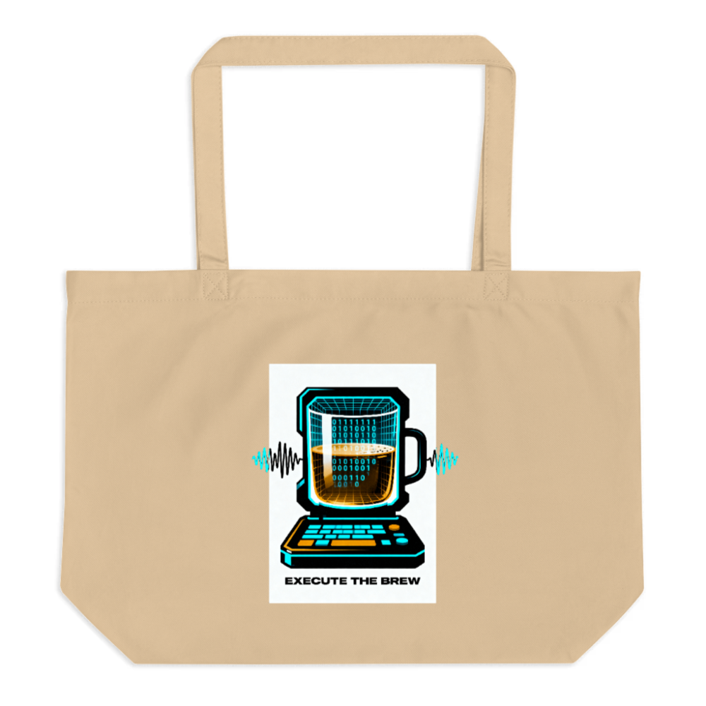 Large Organic Tote Bag | Execute the Brew Laptop Coffee Mug Design