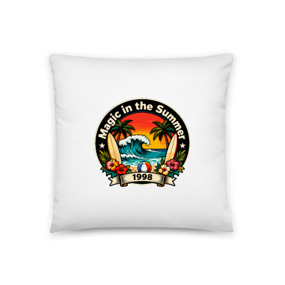 Magic in the Summer 1998 Surf Beach Pillow 18"x18" - Vintage Tropical Design