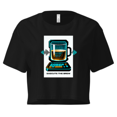 Women's Crop Top - Execute the Brew: Tech Coffee Mug Laptop Design