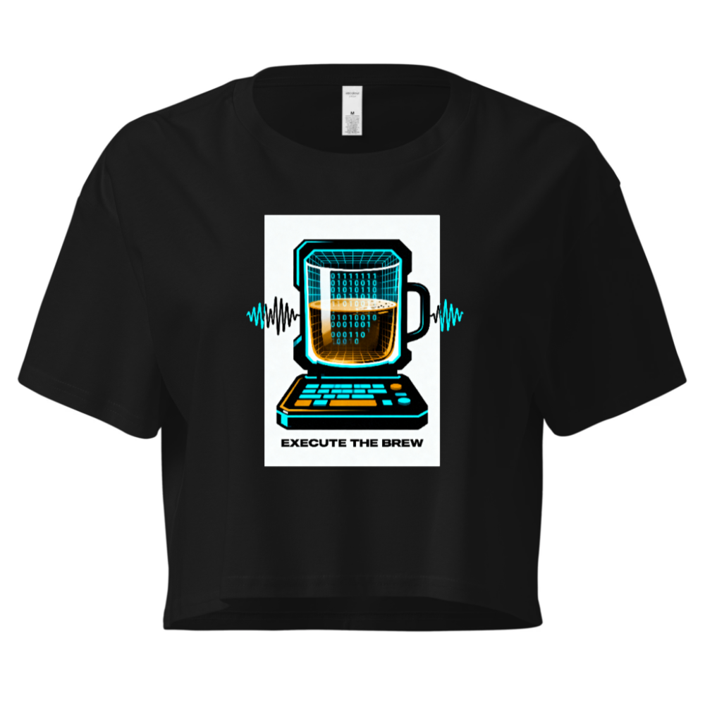 Women's Crop Top - Execute the Brew: Tech Coffee Mug Laptop Design