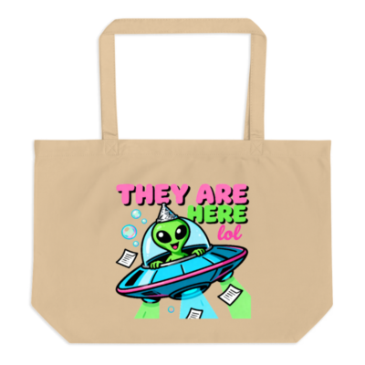 Large Organic Tote Bag | Alien UFO Party Design - Eco-Friendly Cotton Tote