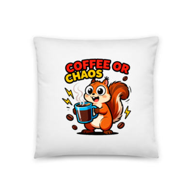 Coffee or Chaos Squirrel Pillow - 18" x 18" Basic Square Pillow