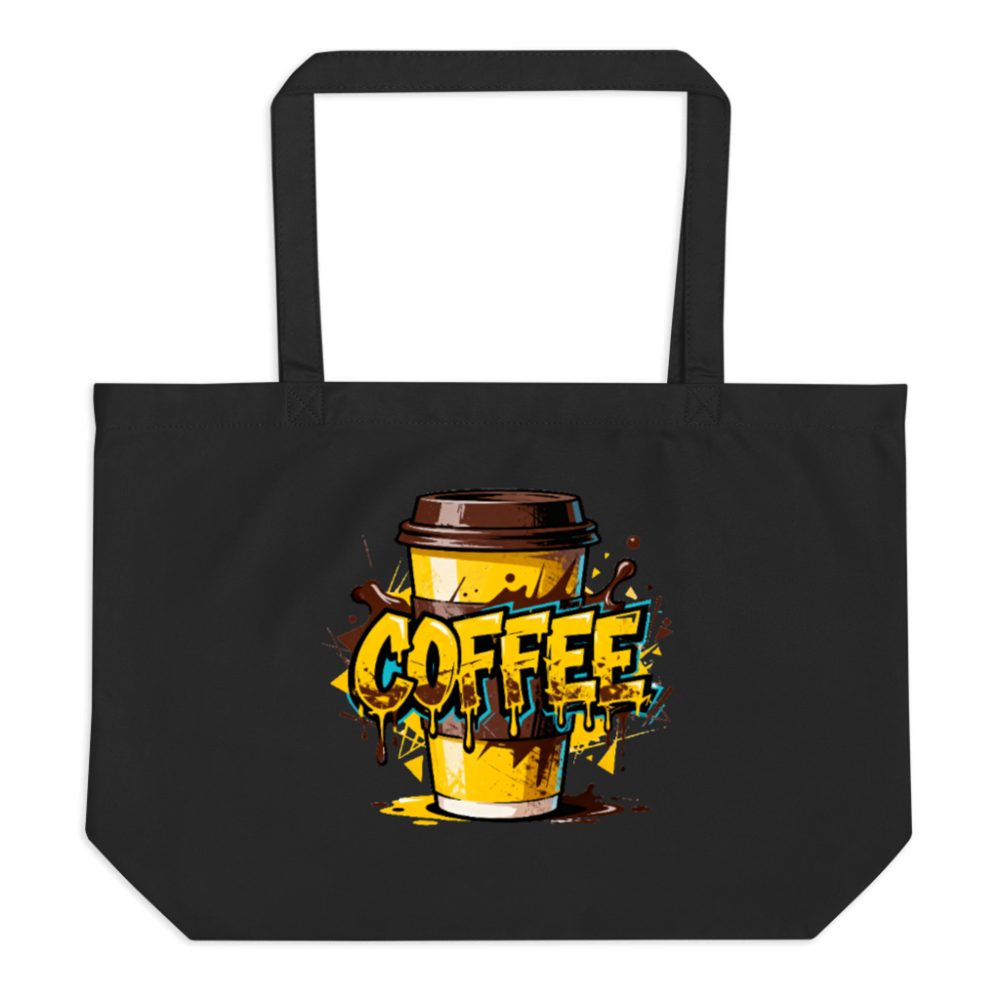Large Black Organic Tote Bag | Coffee Lover Gift