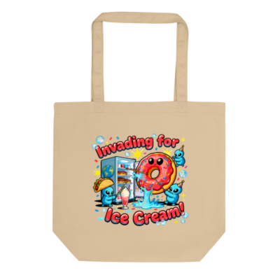 Eco Oyster Tote Bag | Sustainable Cotton Tote with Donut Invasion Design