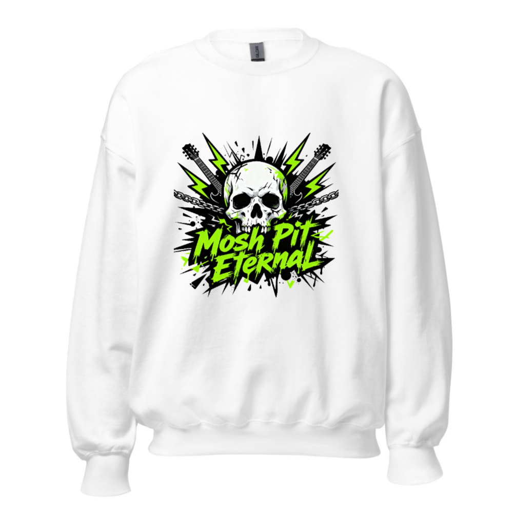Mosh Pit Eternal Skull Sweatshirt | Unisex Crew Neck, Neon Green & Black Graphic