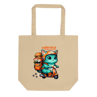 Eco Oyster Tote Bag | Sustainable Cotton Tote with Alien Pet Delivery Cat Design