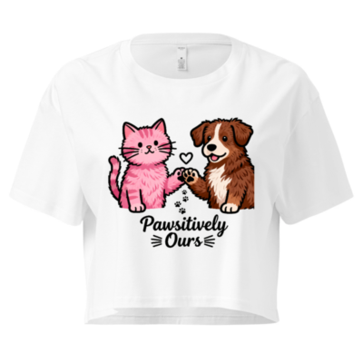 Women's Crop Top - Pink Cat & Brown Dog Paw-Sitively Ours, Cute Pet Lover Tee
