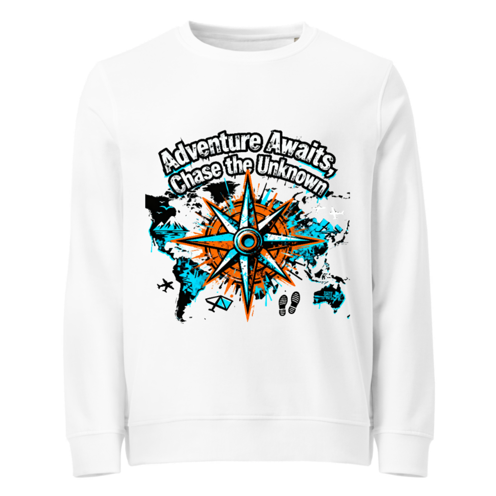 Unisex Organic Sweatshirt | Adventure Awaits, Chase the Unknown Compass Design
