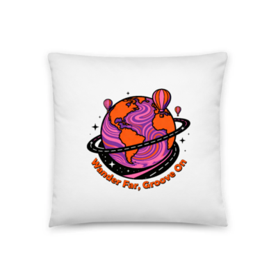Wander Far, Groove On Basic Pillow 18"x18" - Vibrant Planet & Hot Air Balloon Design