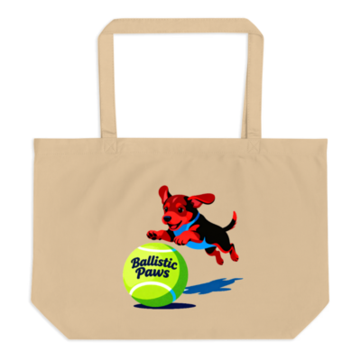 Large Organic Tote Bag | Ballistic Paws Dog & Tennis Ball Design