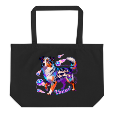 Organic Black Tote Bag | Aussie Herding Vortex! - Large Eco-Friendly Canvas Tote