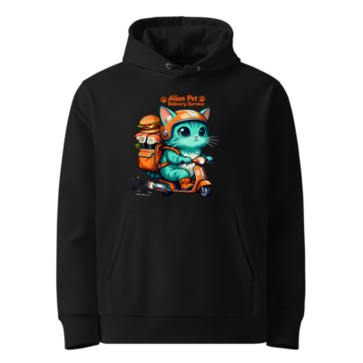 Unisex Eco Hoodie - Alien Pet Delivery Service Cat on Scooter