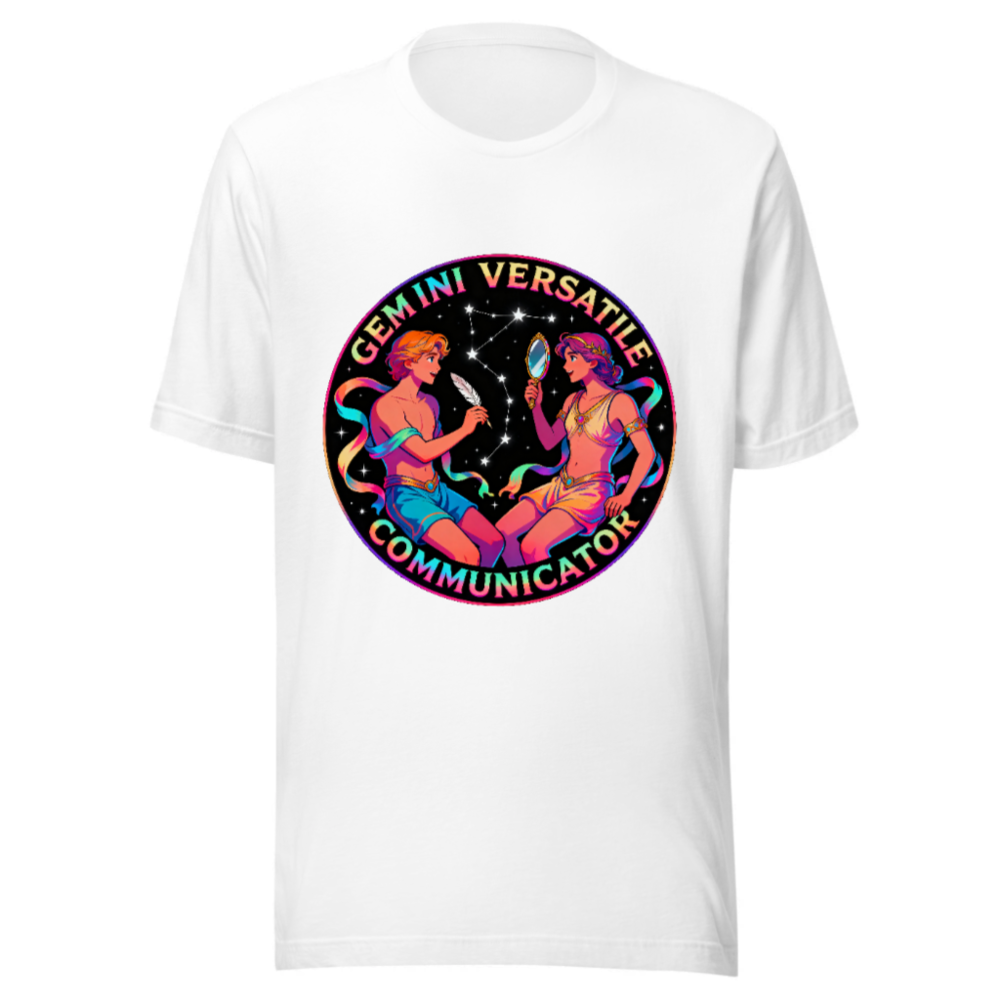 Gemini Versatile Communicator Unisex T-Shirt - Cosmic Twin Design