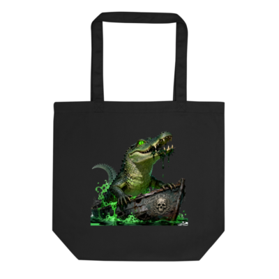 Eco Black Tote Bag | Crocodile Ferryman of the Styx Boat Design