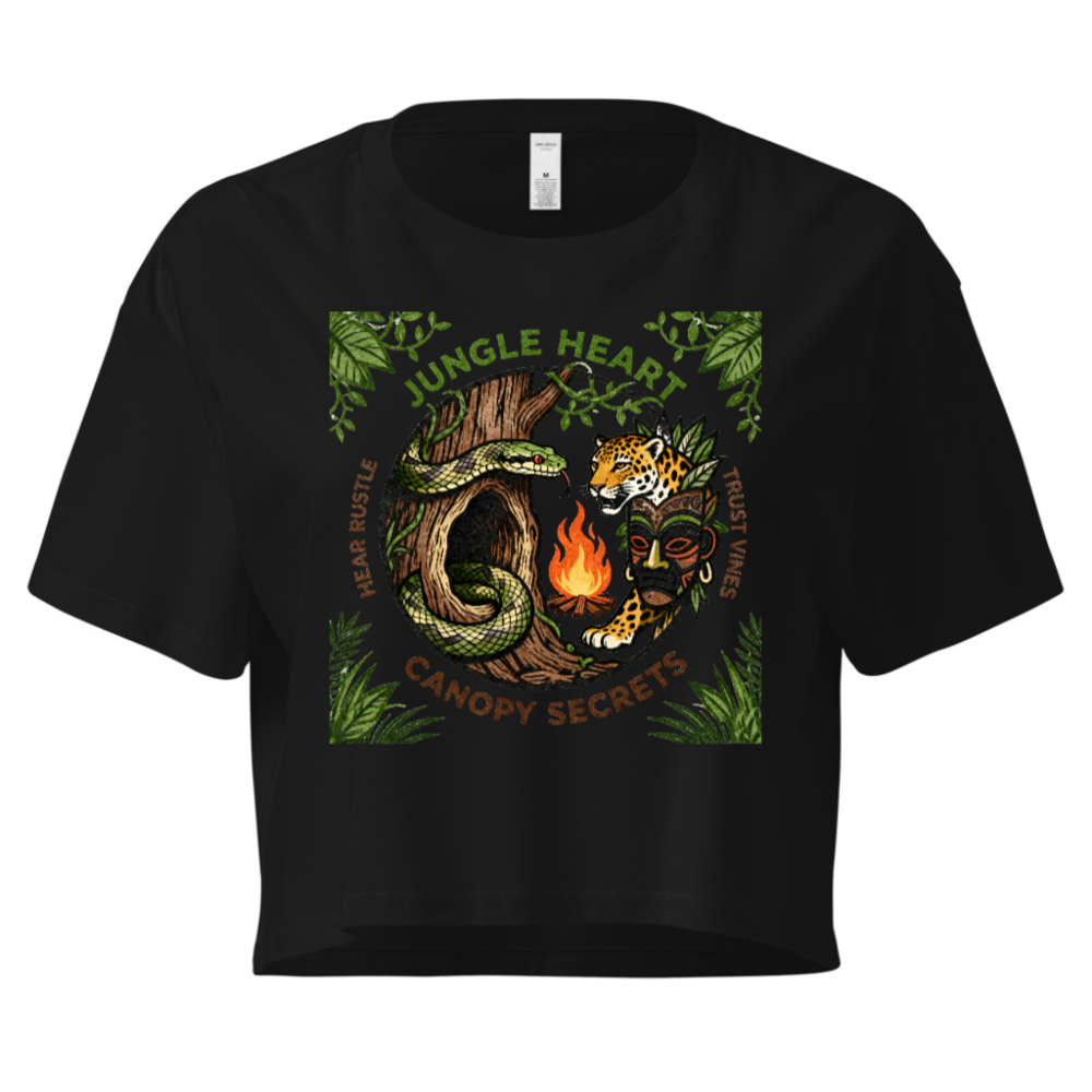 Jungle Heart Women's Crop Top | Snake & Jaguar Graphic, Canopy Secrets Design