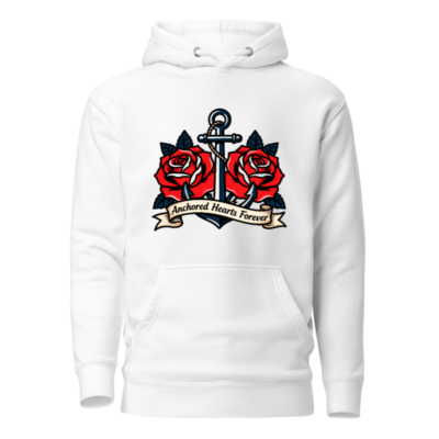 Anchored Hearts Forever Hoodie | Unisex Premium Pullover with Nautical Rose Tattoo Design