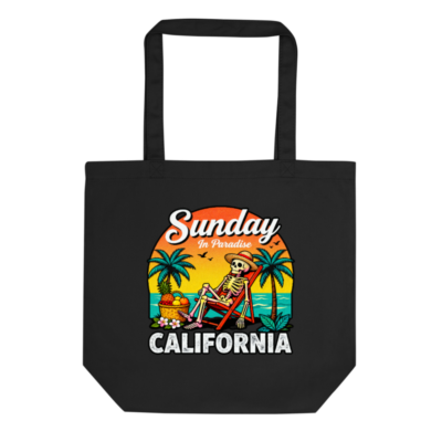 Eco Black Tote Bag | Sunday in Paradise California Skeleton Beach Chair Design