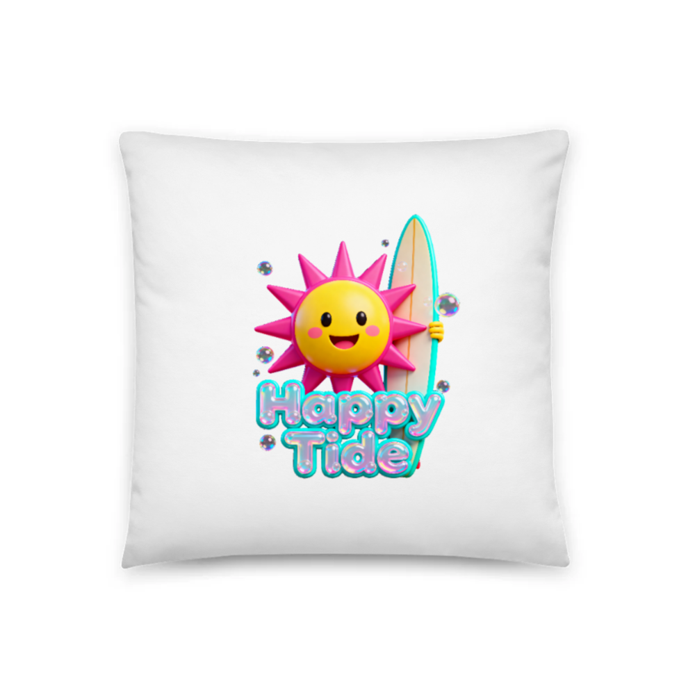 Happy Tide Sun & Surfboard Pillow 18"x18" - Cute Beach Decor for Bedroom or Living Room