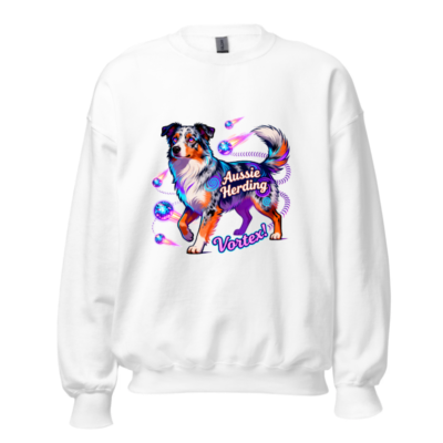 Aussie Herding Vortex! Unisex Crew Neck Sweatshirt - Vibrant Aussie Shepherd Graphic