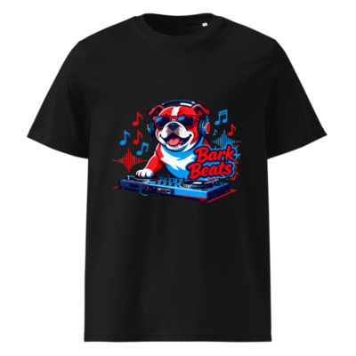 Unisex Organic Cotton T-Shirt | Bark Beats DJ Bulldog Graphic Tee