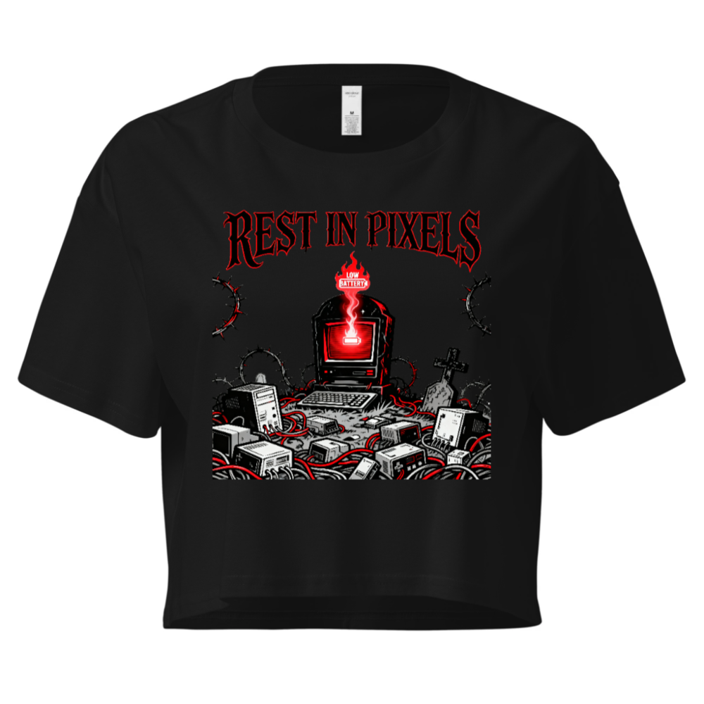 Rest in Pixels Women's Crop Top | Gothic Tech Graveyard Design