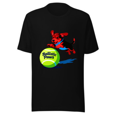 Ballistic Paws Unisex T-Shirt - Fun Dog & Tennis Ball Graphic