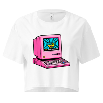 Pink Retro Computer 404 Brain Not Found Women's Crop Top - Vintage Tech Tee