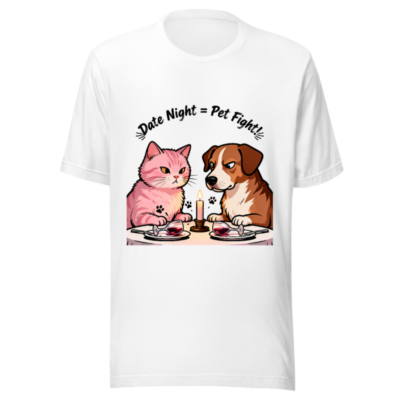 Unisex Staple T-Shirt: 'Date Night = Pet Fight!' Cat & Dog Date Night Tee