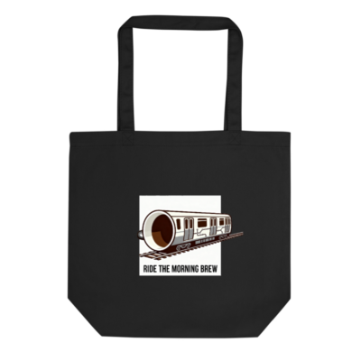 Eco Black Tote Bag | Ride the Morning Brew Train Coffee Mug Design