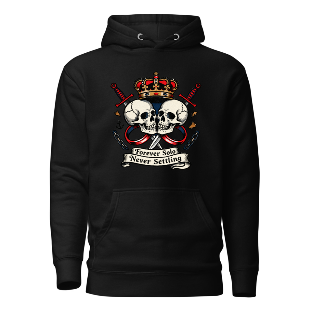Unisex Premium Pullover Hoodie - Forever Solo Never Settling Skull Crown Design