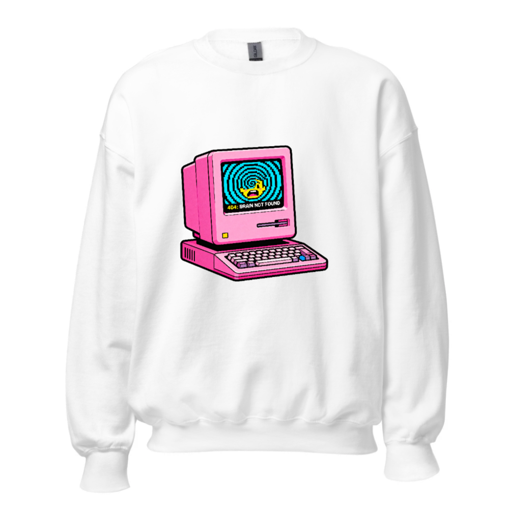 Pink Retro Computer Sweatshirt | Unisex Crew Neck | 404: Brain Not Found Design