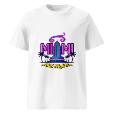 Miami 305 Nights Neon Retro Unisex Organic Cotton T-Shirt