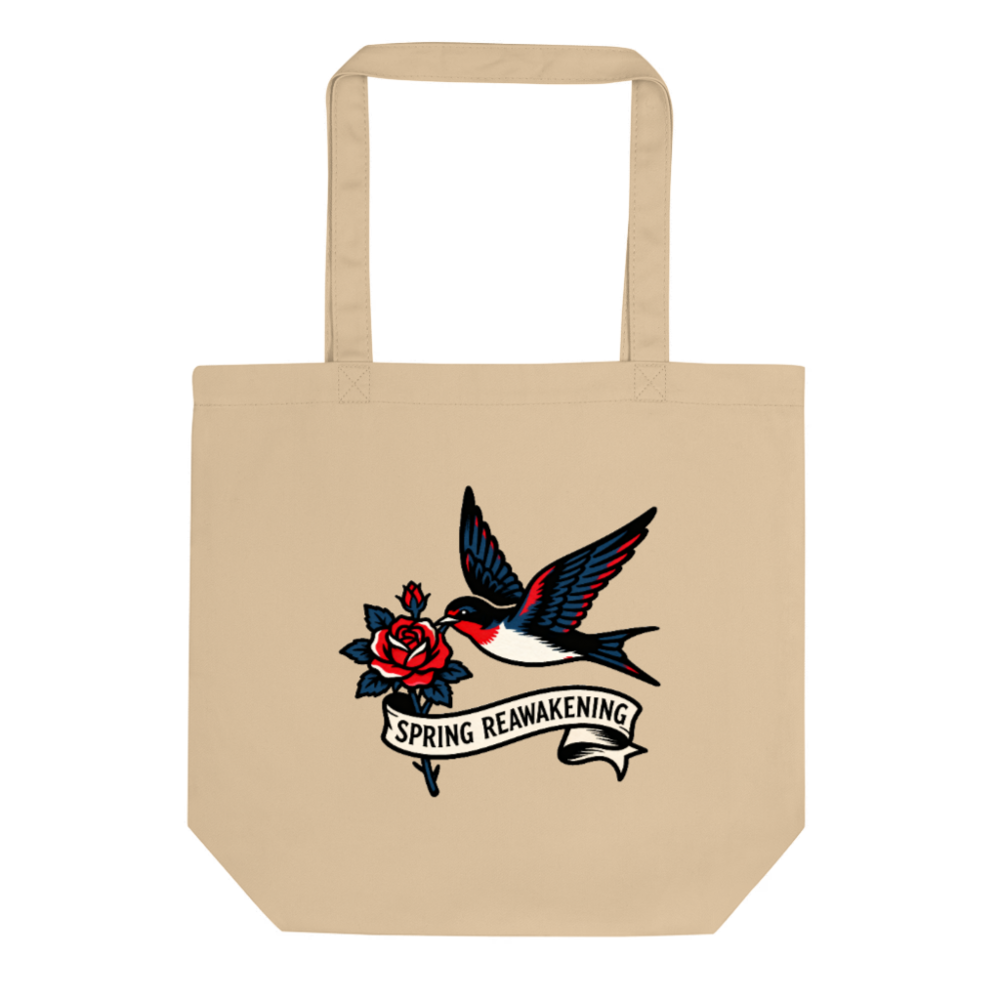 Eco Oyster Tote Bag | Spring Reawakening Bird & Rose Design
