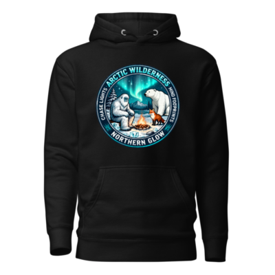 Arctic Wilderness Northern Glow Unisex Hoodie - Polar Bear, Yeti & Fox Campfire Design