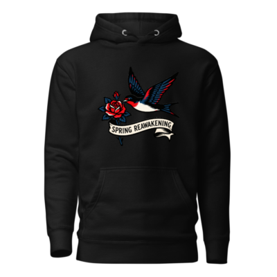 Spring Reawakening Hoodie - Unisex Premium Pullover with Bird & Rose Tattoo Design