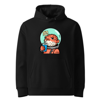 Unisex Eco Hoodie - Puffer Fish Astronaut Drinking Blue Juice, 'Do Not Disturb' Design