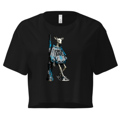 Women's Crop Top - Skeleton Deer in Hoodie, 'COLD SOUL' Graphic Tee