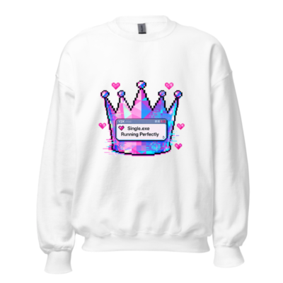Pixel Crown Sweatshirt - Unisex Crew Neck, Pink Purple Glitch Design, Single.exe Running Perfectly