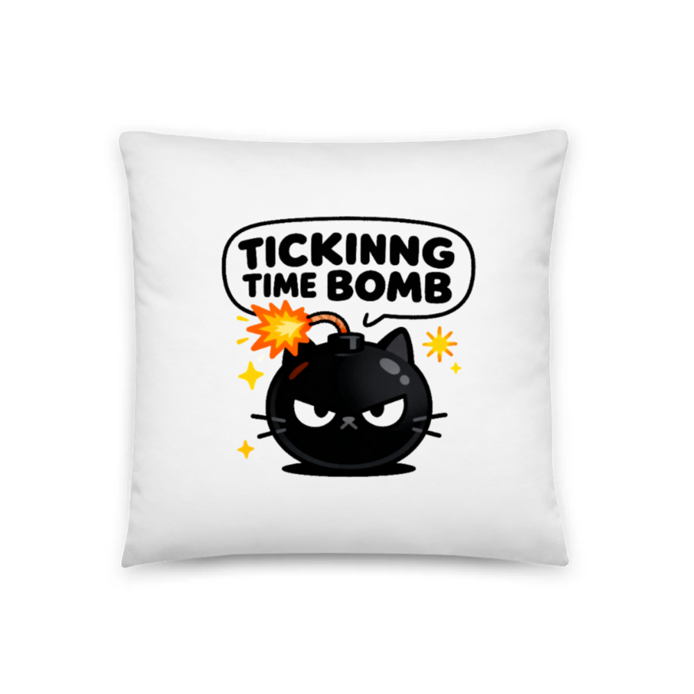 Tickinng Time Bomb Cat Pillow 18"x18" - Cute Black Kitten Bomb Design, Soft Decorative Throw Pillow