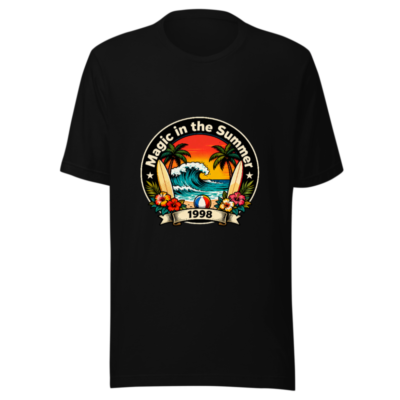 Unisex Staple T-Shirt - Magic in the Summer 1998 Surf Design, Black