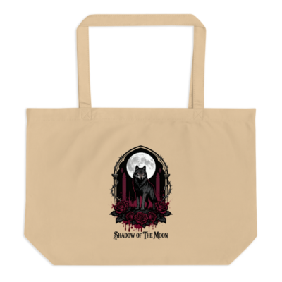 Organic Tote Bag with Wolf Moon Design | Eco-Friendly Large Canvas Bag
