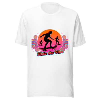 Unisex Staple T-Shirt - Ride the Vibe Skateboard Graphic Tee, Classic Fit, Soft Cotton Blend