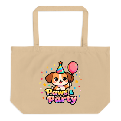 Organic Tote Bag with Paws & Party Dog Design | Large Eco-Friendly Reusable Bag