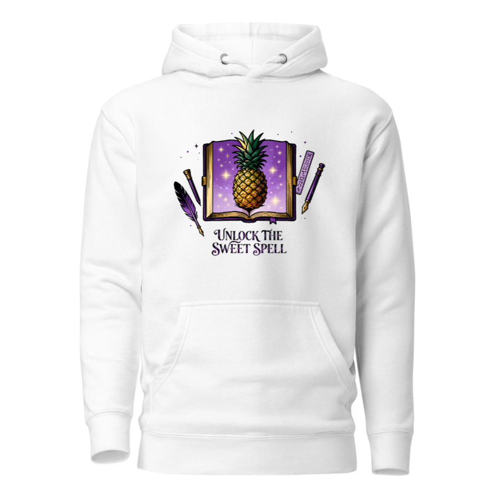 Unisex Premium Pullover Hoodie | Unlock the Sweet Spell Pineapple Book Design