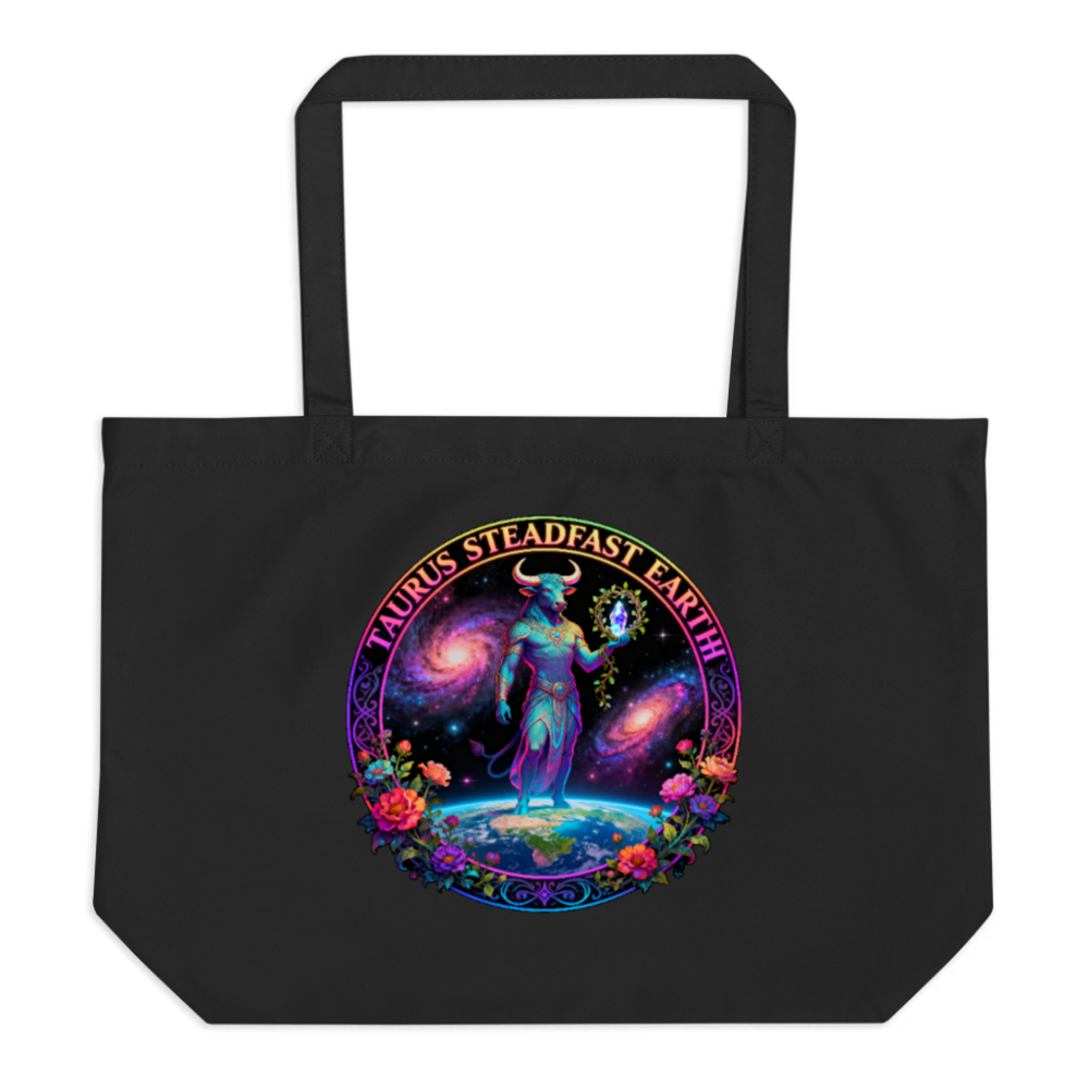 Taurus Steadfast Earth Organic Tote Bag | Black Eco-Friendly Large Canvas Bag