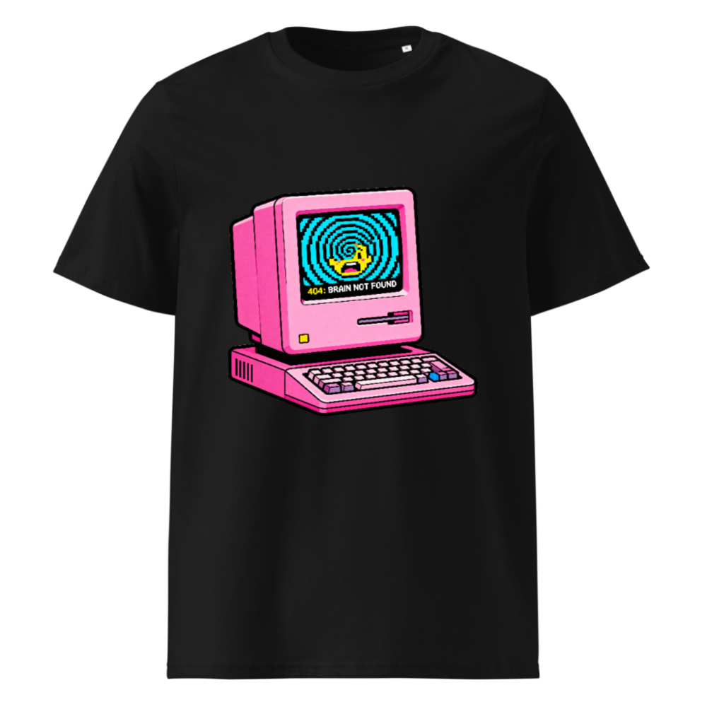 Pink Retro Computer T-Shirt | 404 Brain Not Found Error | Unisex Organic Cotton